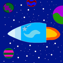Size: 1000x1000 | Tagged: safe, artist:mastermarik, trixie, g4, blue background, cutie mark, fire, flying, inanimate tf, missile, planet, rocket, simple background, solo, space, stars, transformation, wat