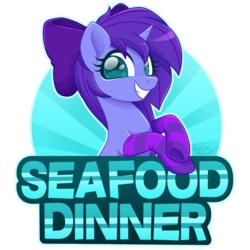 Size: 1000x1000 | Tagged: safe, artist:sickly-sour, oc, oc only, oc:seafood dinner, pony, unicorn, blue eyes, bow, clothes, commission, grin, hair bow, purple mane, smiling, socks, solo, striped socks