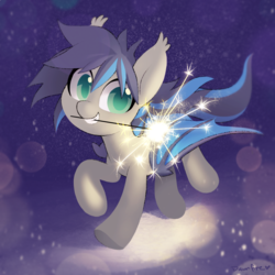 Size: 1110x1112 | Tagged: safe, artist:dawnfire, oc, oc only, oc:midnight aegis, bat pony, pony, bat pony oc, mouth hold, solo, sparkler (firework)