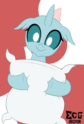 Size: 6875x10128 | Tagged: safe, artist:electricghost6, ocellus, changedling, changeling, g4, absurd resolution, bed bug, cute, diaocelles, female, pillow, smiling, solo