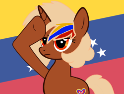 Size: 2450x1850 | Tagged: safe, artist:archooves, oc, oc only, oc:nucita, pony, unicorn, base used, female, mare, nation ponies, ponified, rainbow dash salutes, raised hoof, salute, solo, venezuela
