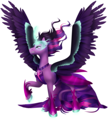 Size: 1024x1148 | Tagged: safe, artist:toskurra, sci-twi, twilight sparkle, alicorn, pony, equestria girls, g4, armor, equestria girls ponified, female, glowing horn, hoof shoes, horn, leonine tail, midnight sparkle, ponified, scowl, simple background, solo, spread wings, transparent background, wings