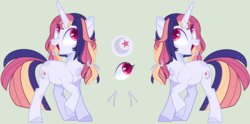 Size: 3356x1660 | Tagged: safe, artist:nocturnal-moonlight, oc, oc only, oc:astral moonlight, pony, unicorn, female, magical lesbian spawn, mare, offspring, parent:rainbow dash, parent:twilight sparkle, parents:twidash, simple background, solo