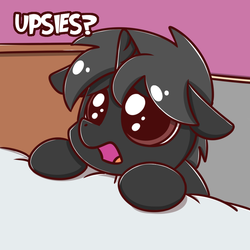 Size: 949x949 | Tagged: safe, artist:sugar morning, oc, oc only, oc:dog whisperer, pony, unicorn, bed, bedsheets, colt, cute, dialogue, floppy ears, frown, indoors, male, meme, open mouth, puppy dog eyes, sad, solo, talking, upsies, weapons-grade cute