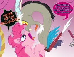 Size: 1056x817 | Tagged: safe, artist:frist44, discord, pinkie pie, earth pony, pony, comic:panty shopping with discord, g4, carousel boutique, comic, dialogue, female, mare, mirror, open mouth, tongue out