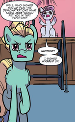 Size: 404x661 | Tagged: safe, artist:kate sherron, idw, pixie cut (g4), zephyr breeze, earth pony, pegasus, pony, g4, spoiler:comic, spoiler:comic74, comic, cropped, dialogue, duo, female, male, mare, stage, stallion, walking away