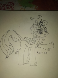 Size: 3000x4000 | Tagged: safe, artist:shooting star, autumn blaze, kirin, g4, season 8, sounds of silence, female, flat colors, monochrome, quadrupedal, simple background, solo, traditional art, white background