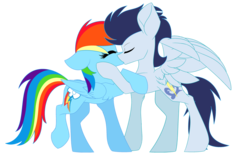 Size: 1280x783 | Tagged: safe, artist:princessrainbow123, rainbow dash, soarin', pony, g4, base used, female, kissing, male, one leg raised, ship:soarindash, shipping, simple background, straight, transparent background