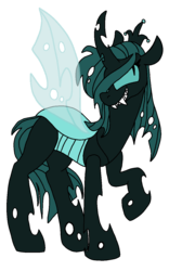 Size: 800x1280 | Tagged: dead source, safe, artist:sandwichbuns, queen chrysalis, changeling, changeling queen, g4, aside glance, fangs, female, grin, holes, large wings, looking up, open mouth, raised hoof, sharp teeth, simple background, slit pupils, smiling, smirk, solo, spread wings, teeth, transparent background, wings