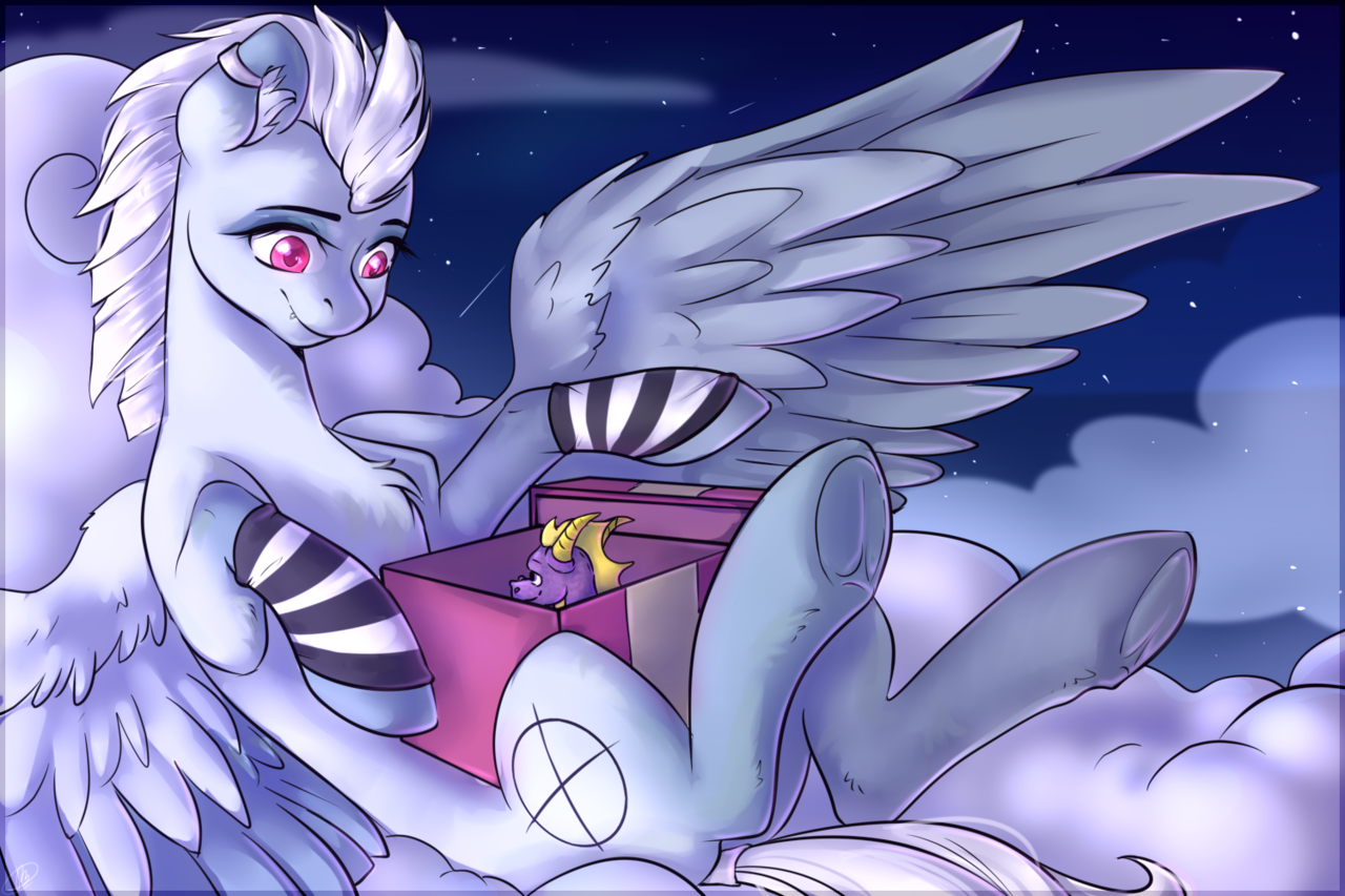 safe, artist:tigra0118, oc, oc only, <b>pegasus</b>, pony, box, clothes, cloud, fe...