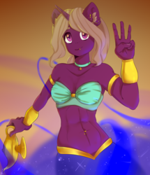 Size: 1458x1694 | Tagged: safe, artist:tigra0118, oc, oc only, oc:violet light, anthro, anthro oc, breasts, female, gold, solo, ych result