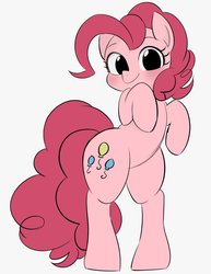 Size: 919x1192 | Tagged: safe, artist:manachaaaaaaaa, pinkie pie, earth pony, pony, g4, bipedal, cute, diapinkes, female, mare, simple background, smiling, solo