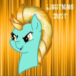 Size: 640x640 | Tagged: artist needed, source needed, useless source url, safe, lightning dust, pony, g4, bust, female, portrait, smiling, solo, text
