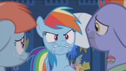 Size: 1280x720 | Tagged: safe, screencap, bow hothoof, rainbow dash, windy whistles, pony, g4, parental glideance, angry, beard, facial hair, faic, father and child, father and daughter, female, floppy ears, freckles, furious, gritted teeth, heartbreak, husband and wife, lip bite, locker room, male, mare, mohawk, mother and child, mother and daughter, multicolored mane, rainbow dash is best facemaker, rainbow dash is not amused, sad, stallion, unamused