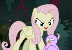 Size: 1345x941 | Tagged: safe, screencap, mean fluttershy, bird, pony, g4, the mean 6, clone, cropped, evil smile, female, flutterbitch, grin, open mouth, sinister, smiling