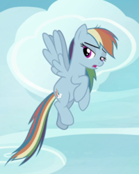 Size: 597x746 | Tagged: safe, screencap, mean rainbow dash, pony, g4, the mean 6, clone, cropped, female, flying, lidded eyes, open mouth, solo, wings
