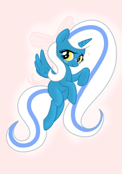 Size: 2039x2894 | Tagged: safe, artist:riofluttershy, oc, oc only, oc:fleurbelle, alicorn, pony, adorabelle, alicorn oc, big mane, blue coat, blushing, bow, clothes, cute, eyelashes, female, flying, hair bow, high res, mare, pink background, simple background, solo, spread wings, wings, yellow eyes