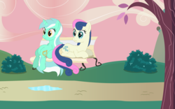 Size: 8000x5000 | Tagged: safe, artist:duskbelle2310, bon bon, lyra heartstrings, sweetie drops, earth pony, pony, g4, absurd resolution, female, lesbian, ponies sitting next to each other, ship:lyrabon, shipping