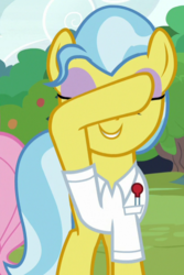 Size: 412x616 | Tagged: safe, screencap, doctor fauna, pony, fluttershy leans in, g4, covering eyes, cropped, smiling, solo focus