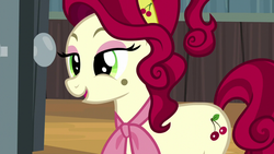 Size: 1280x720 | Tagged: safe, screencap, cherry jubilee, earth pony, pony, g4, party pooped, beauty mark, female, mare, solo