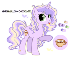 Size: 1280x950 | Tagged: safe, artist:jxst-roch, oc, oc only, oc:marshmallow chocolate, pony, unicorn, female, mare, offspring, parent:pinkie pie, parent:pokey pierce, parents:pokeypie, reference sheet, solo, tongue out