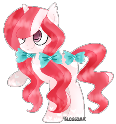 Size: 345x367 | Tagged: safe, artist:blossomic, oc, oc only, oc:gummi, pony, unicorn, bow, female, hair bow, mare, simple background, solo, transparent background