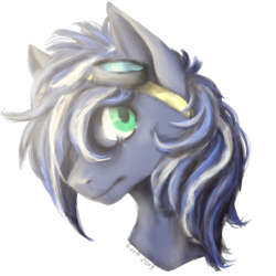 Size: 1000x1000 | Tagged: safe, artist:devastatore, oc, oc only, oc:lightning flare, pony, bust, commission, goggles, looking at you, male, portrait, solo, stallion