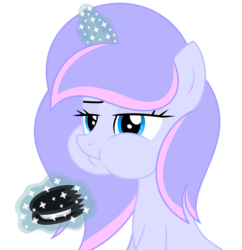 Size: 2424x2504 | Tagged: safe, artist:diamond-chiva, oc, oc only, oc:silver swirls, pony, unicorn, cookie, eating, female, food, high res, magic, mare, oreo, simple background, solo, transparent background