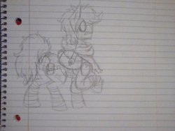 Size: 1600x1200 | Tagged: safe, artist:homicidal doktor, oc, oc only, oc:duck witz, pony, clothes, lined paper, pencil drawing, solo, traditional art
