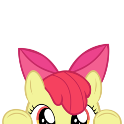 Size: 10000x10000 | Tagged: safe, artist:ace play, part of a set, apple bloom, earth pony, pony, g4, absurd resolution, adorabloom, applebetes, bow, cute, female, filly, hair bow, mrkat7214's "i see you" pony, peeking, simple background, solo, soon, transparent background, underhoof, vector