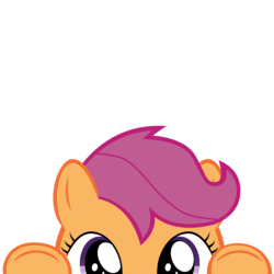 Size: 10000x10000 | Tagged: safe, artist:ace play, part of a set, scootaloo, pegasus, pony, g4, absurd resolution, cute, cutealoo, female, filly, mrkat7214's "i see you" pony, peeking, simple background, solo, soon, transparent background, underhoof, vector