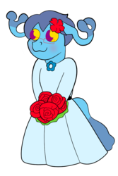 Size: 550x821 | Tagged: safe, anonymous artist, oc, oc only, oc:onetc, pony, blushing, bride, clothes, dress, flower, glasses, smiling, solo, weddingdress