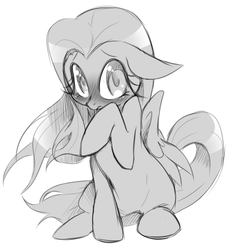 Size: 544x600 | Tagged: safe, artist:thegreatrouge, fluttershy, pony, g4, 2017, blushing, female, looking at you, sketch, solo