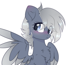 Size: 3490x2980 | Tagged: safe, artist:mint-light, oc, oc only, oc:artemis, hippogriff, pegasus, pony, base used, blushing, bust, chest fluff, commission, eye clipping through hair, high res, pegasus oc, simple background, solo, transparent background, two toned wings, wings, worried, ych result
