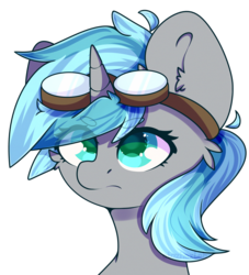 Size: 2000x2200 | Tagged: safe, artist:etoz, oc, oc only, oc:rym, pony, unicorn, bust, commission, cute, female, goggles, high res, mare, portrait, simple background, solo, transparent background
