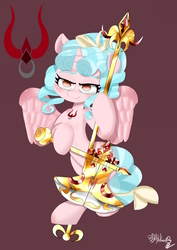 Size: 2448x3464 | Tagged: safe, artist:velcius, cozy glow, alicorn, pony, g4, alicornified, cozycorn, devil horns, female, high res, hilarious in hindsight, race swap, solo, xk-class end-of-the-world scenario