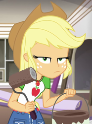 Size: 791x1063 | Tagged: safe, screencap, applejack, diy with applejack, equestria girls, g4, my little pony equestria girls: better together, cropped, female, geode of super strength, magical geodes, paint bucket, paint roller, solo