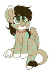 Size: 731x1093 | Tagged: safe, artist:nicolethebluecat, oc, oc only, oc:rune, pegasus, pony, female, mare, sitting, smiling, solo, underhoof, young