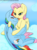 Size: 606x815 | Tagged: safe, artist:khaotixdreamfd, fluttershy, rainbow dash, pegasus, pony, g4, blushing, cloud, cute, eyes closed, female, lesbian, mare, ship:flutterdash, shipping, smiling