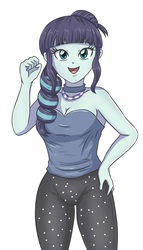 Size: 1817x3185 | Tagged: safe, artist:sumin6301 edits, edit, coloratura, human, equestria girls, g4, breasts, busty coloratura, cleavage, clothes, female, looking at you, open mouth, pants, rara, simple background, solo, white background