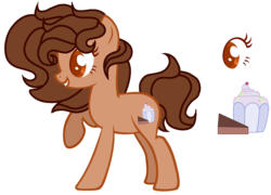 Size: 2356x1693 | Tagged: safe, artist:jxst-blue, oc, oc only, oc:chocolate muffin, earth pony, pony, female, mare, offspring, parent:cheese sandwich, parent:pinkie pie, parents:cheesepie, reference sheet, simple background, solo, transparent background
