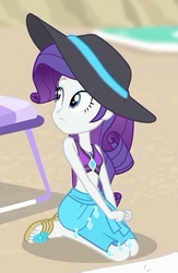 Size: 1365x2100 | Tagged: safe, screencap, rarity, equestria girls, equestria girls series, forgotten friendship, g4, adorasexy, beach, beautiful, beautisexy, clothes, cropped, cute, feet, female, flip-flops, geode of shielding, hat, magical geodes, raribetes, sandals, sarong, sexy, skirt, solo, sun hat, swimsuit