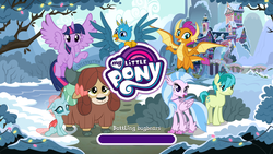 Size: 1280x720 | Tagged: safe, gameloft, gallus, ocellus, sandbar, silverstream, smolder, twilight sparkle, yona, alicorn, changedling, changeling, classical hippogriff, dragon, earth pony, griffon, hippogriff, pony, yak, g4, the hearth's warming club, bow, cloven hooves, colored hooves, cute, diaocelles, diastreamies, dragoness, female, flying, gallabetes, hair bow, jewelry, loading screen, looking at you, male, missing cutie mark, monkey swings, necklace, sandabetes, school of friendship, smolderbetes, snow, student six, teenager, twilight sparkle (alicorn), winter, yonadorable
