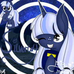 Size: 768x768 | Tagged: safe, artist:miyumichanmlp, oc, oc only, oc:silverlay, original species, pony, umbra pony, unicorn, female, mare, one eye closed, solo, wink