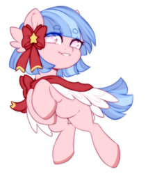 Size: 700x820 | Tagged: safe, artist:cabbage-arts, oc, oc only, oc:regal ribbon, original species, pony, beanbrows, bow, commission, commissioner:kvetina7, cute, eye clipping through hair, eyebrows, female, mare, no pupils, ocbetes, solo