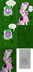 Size: 2564x5502 | Tagged: safe, artist:americananomaly, spike, sweetie belle, anthro, g4, anthroquestria, binoculars, blushing, clothes, dress, female, male, notepad, ship:spikebelle, shipping, straight