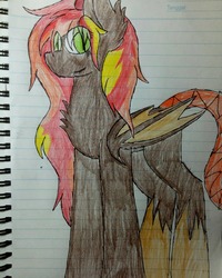 Size: 1080x1350 | Tagged: safe, artist:aldoalucard-cartinos, oc, oc only, oc:hellfire (ice1517), demon, demon pony, pony, bat wings, chest fluff, female, lined paper, mare, sketch, solo, traditional art, wings