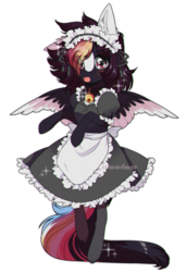 Size: 1068x1557 | Tagged: safe, artist:aniimoni, oc, oc only, oc:ayaka, pegasus, pony, alternate design, bipedal, clothes, female, maid, mare, simple background, solo, species swap, tongue out, transparent background