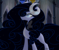 Size: 1600x1354 | Tagged: safe, artist:dianamur, oc, oc only, earth pony, pony, deviantart watermark, female, horns, obtrusive watermark, solo, watermark