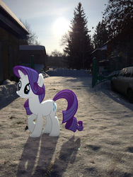 Size: 2448x3264 | Tagged: safe, artist:albertuha, rarity, pony, unicorn, g4, female, high res, irl, mare, photo, ponies in real life, raised hoof, russia, smiling, snow, solo, winter